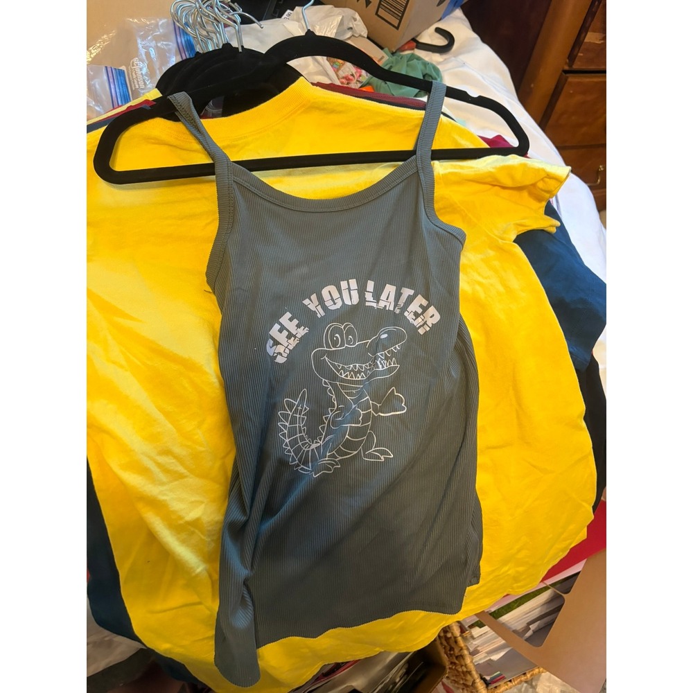No Boundaries See You Later Alligator Ribbed Cami Tank Top Olive Green XS 1